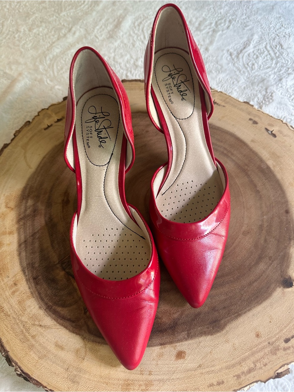 Life Stride Bright Red Pointed-Toe D'Orsay Pumps